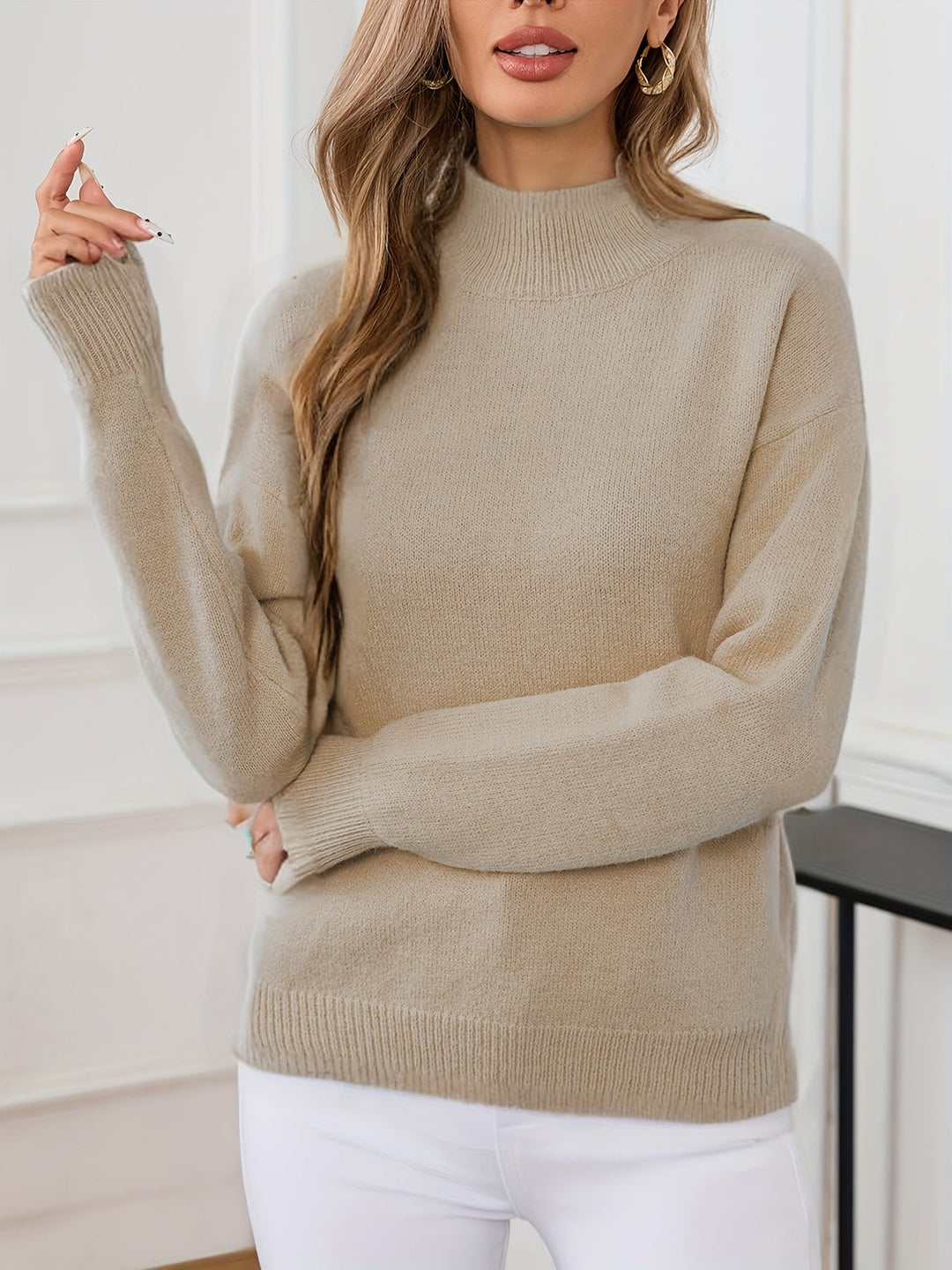 Sabrina | Women's Mock Neck Drop Shoulder Sweater