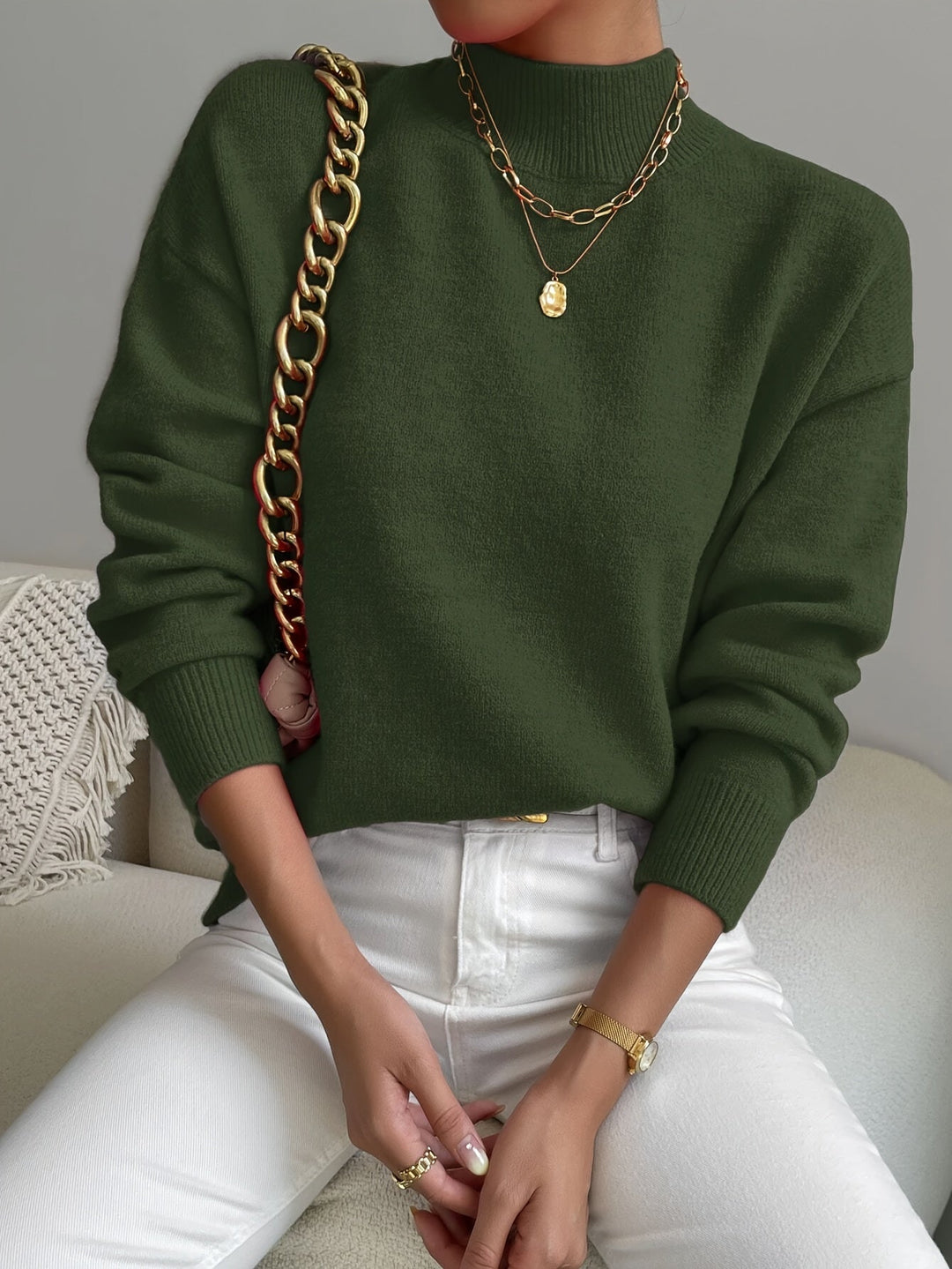 Sabrina | Women's Mock Neck Drop Shoulder Sweater