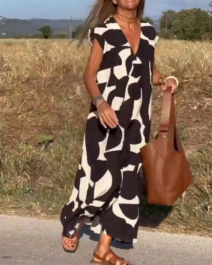 Sita - Summer Dress with print and V-neckline