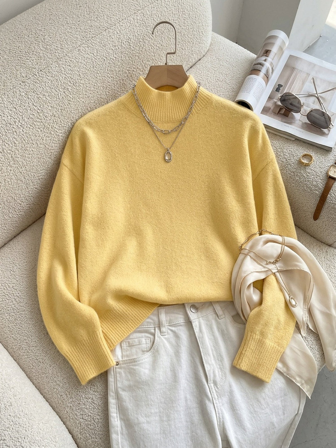 Sabrina | Women's Mock Neck Drop Shoulder Sweater