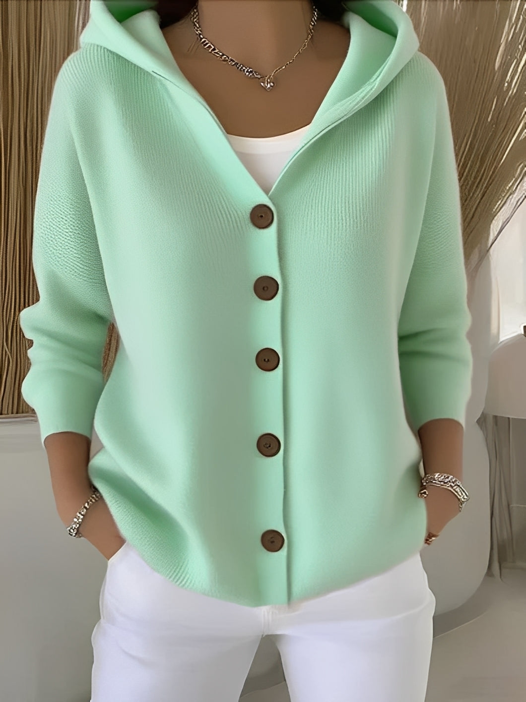Bria | Women's Hooded Button-Front Long Sleeve Oversized Cardigan