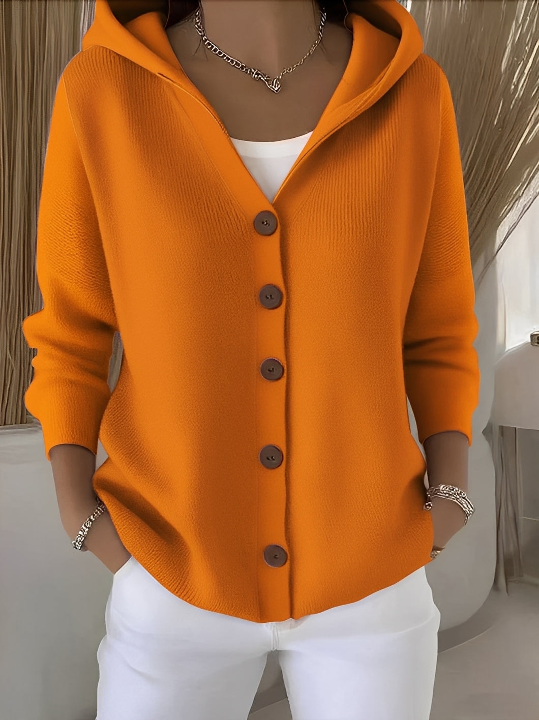 Bria | Women's Hooded Button-Front Long Sleeve Oversized Cardigan