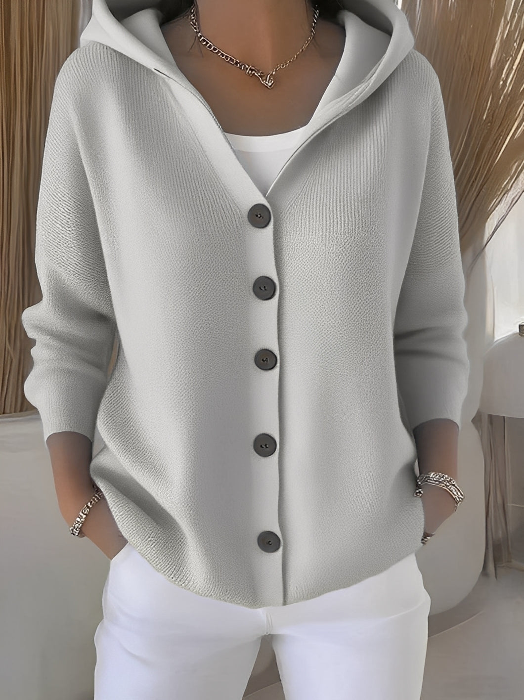 Bria | Women's Hooded Button-Front Long Sleeve Oversized Cardigan