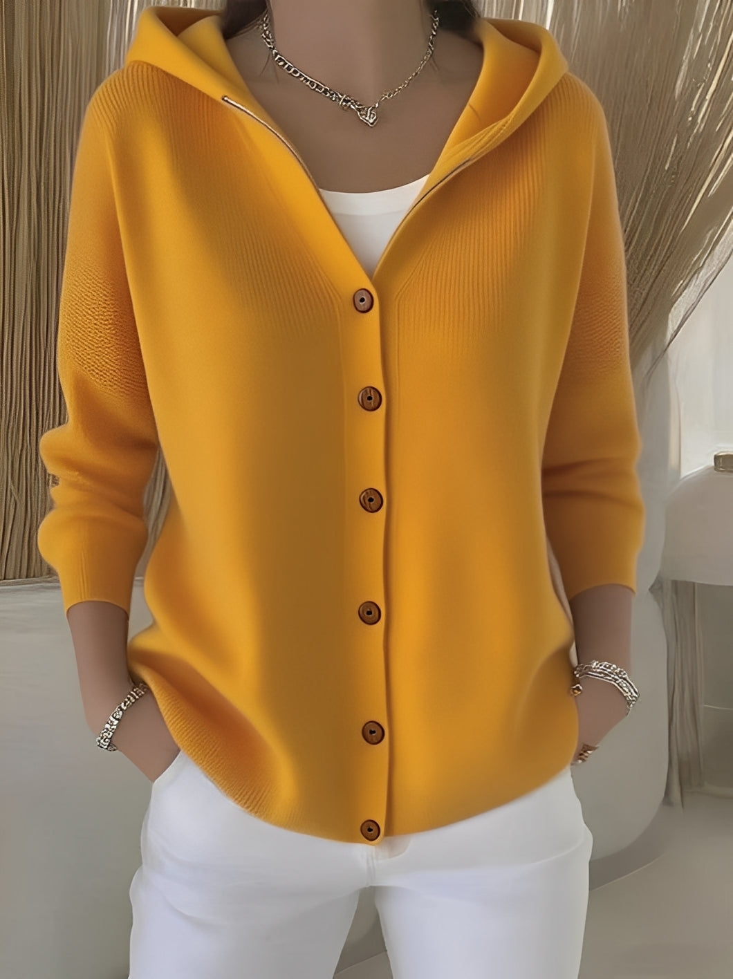 Bria | Women's Hooded Button-Front Long Sleeve Oversized Cardigan