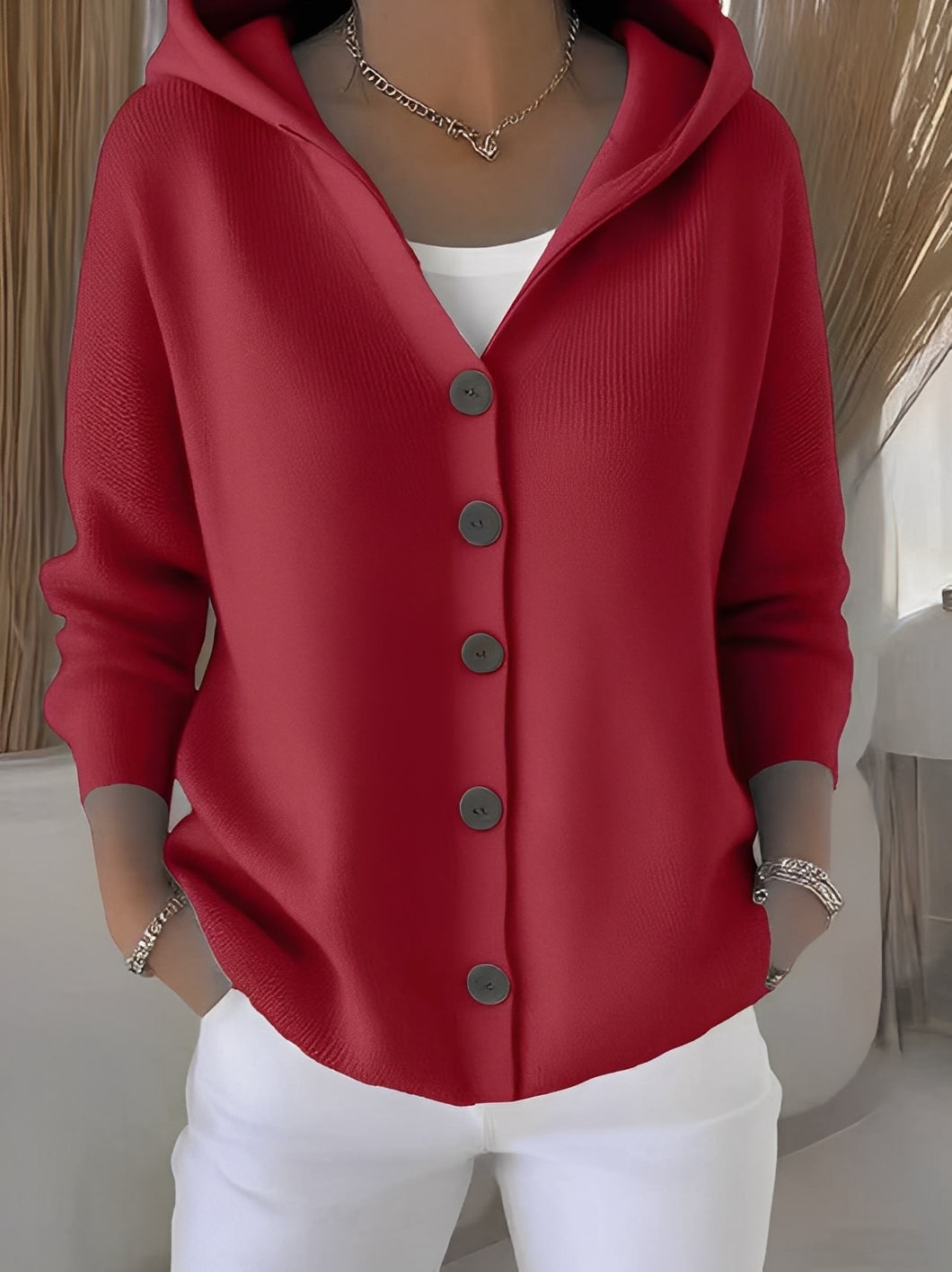 Bria | Women's Hooded Button-Front Long Sleeve Oversized Cardigan