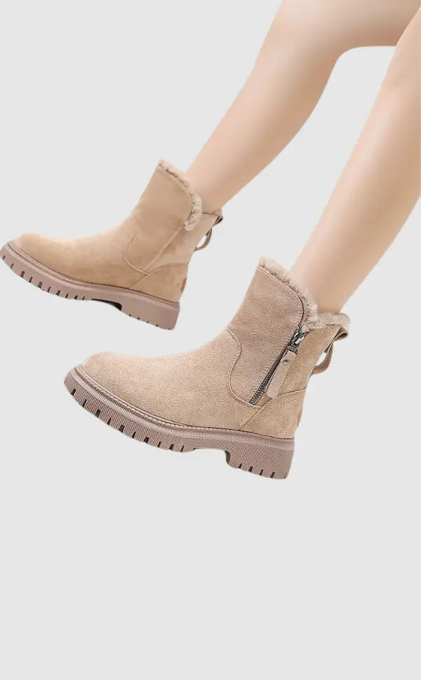 Callie | Women's Winter Plush-Lined Flat Lug-Sole Ankle Boots