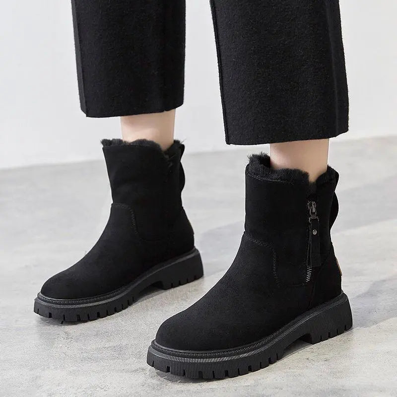 Callie | Women's Winter Plush-Lined Flat Lug-Sole Ankle Boots