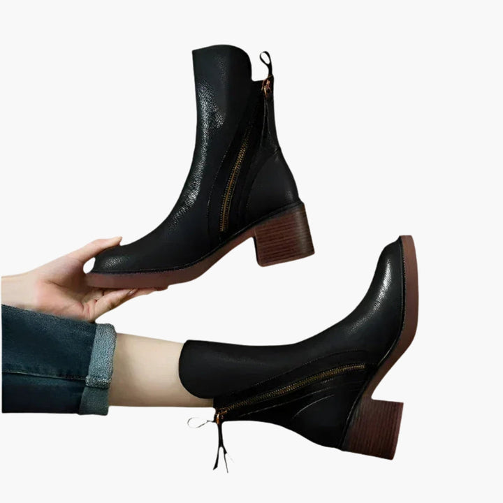 Celeste | Women's Sleek Side-Zip Stacked Block Heel Ankle Boots