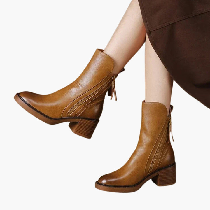Celeste | Women's Sleek Side-Zip Stacked Block Heel Ankle Boots