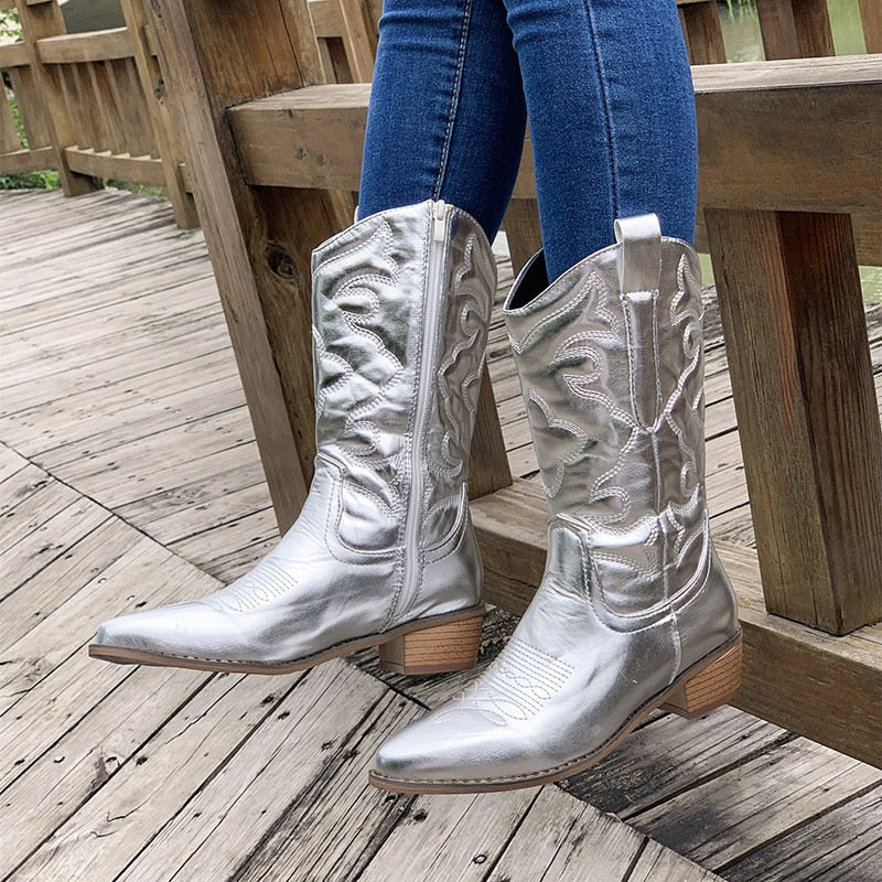 Delilah | Women's Embroidered Pointed-Toe Side-Zip Western Cowboy Boots