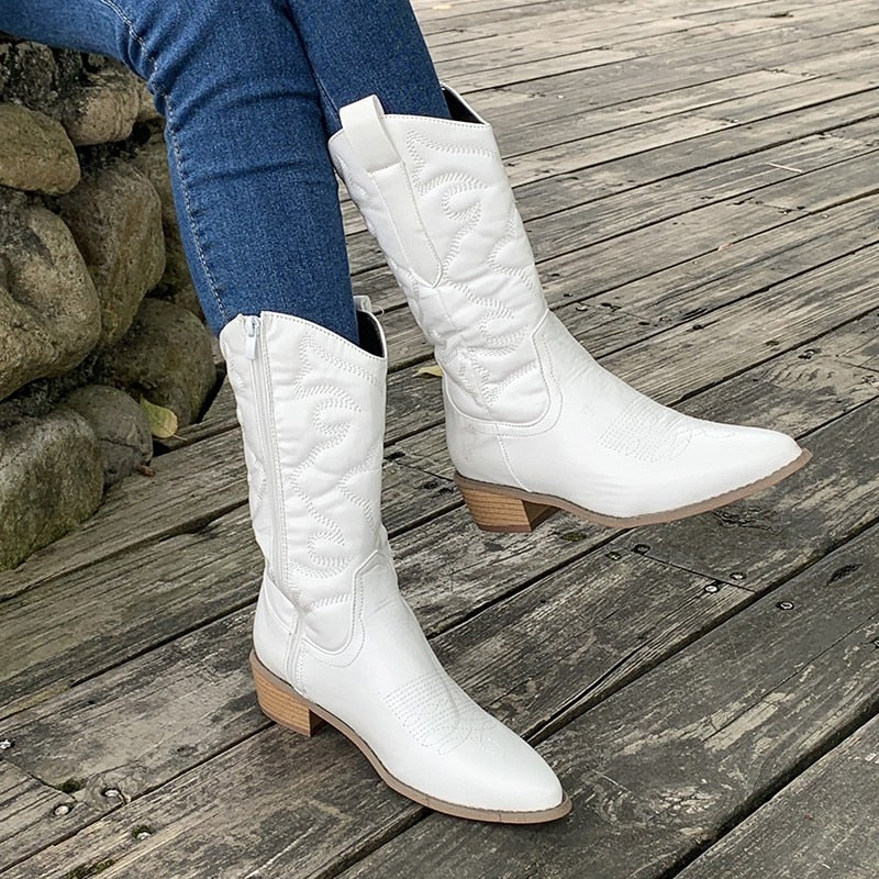 Delilah | Women's Embroidered Pointed-Toe Side-Zip Western Cowboy Boots