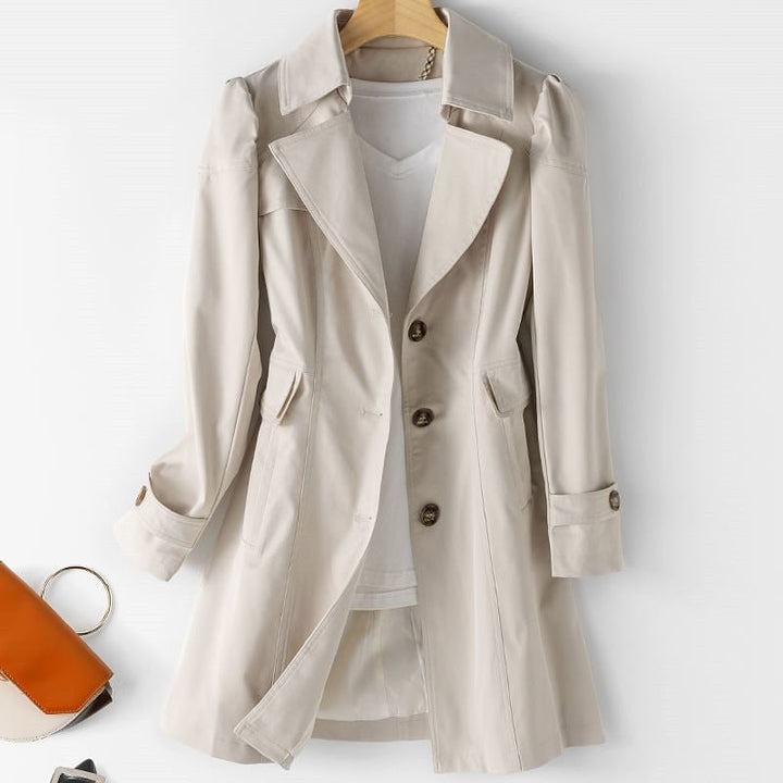 Elspeth | Women's Classic Double-Breasted Notch-Lapel Midi Trenchcoat