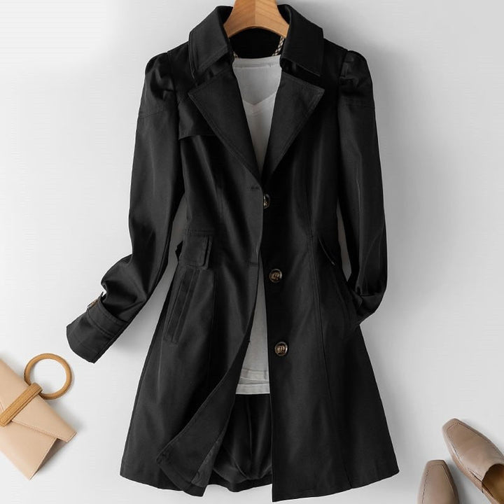 Elspeth | Women's Classic Double-Breasted Notch-Lapel Midi Trenchcoat