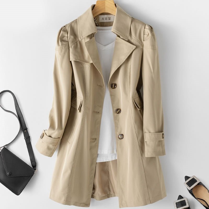 Elspeth | Women's Classic Double-Breasted Notch-Lapel Midi Trenchcoat