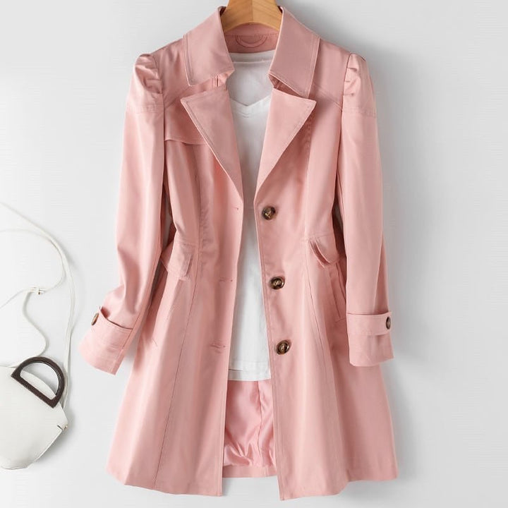 Elspeth | Women's Classic Double-Breasted Notch-Lapel Midi Trenchcoat