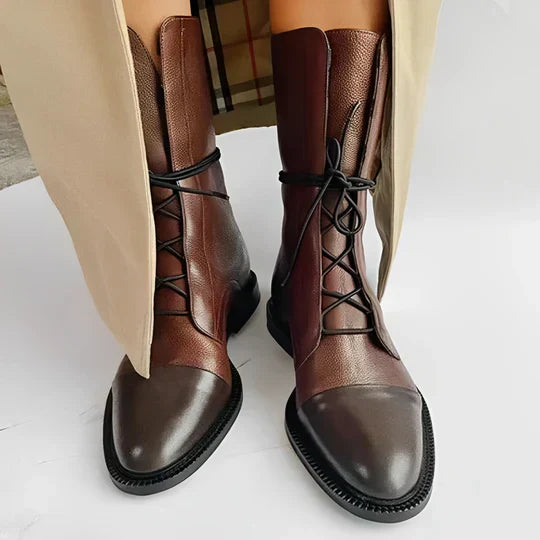 Harriet | Women's Classic Cap-Toe Lace-Up Mid-Calf Boots