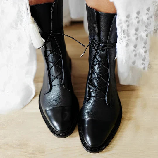 Harriet | Women's Classic Cap-Toe Lace-Up Mid-Calf Boots