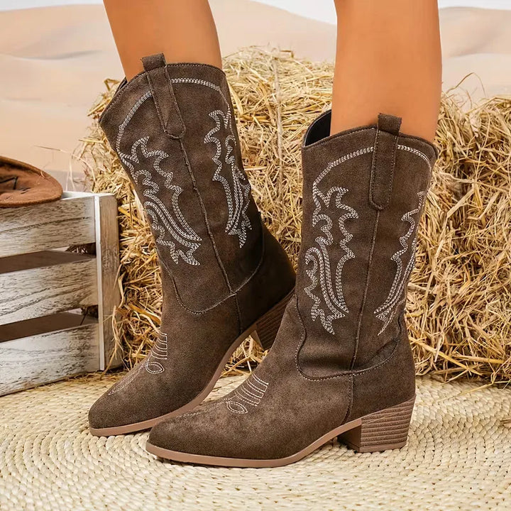 Jessie | Women's Embroidered Mid-Calf Pointed-Toe Cowboy Boots
