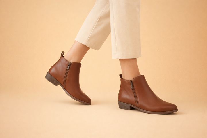 Lena | Women's Vintage Dual-Zip Pointed-Toe Block-Heel Ankle Boots