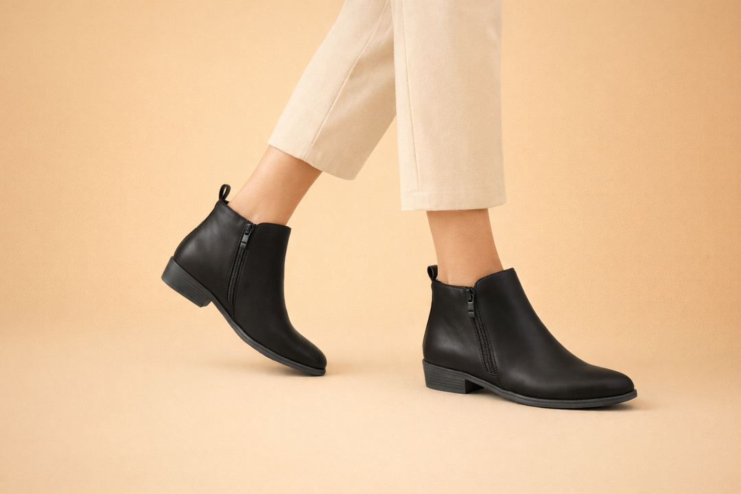 Lena | Women's Vintage Dual-Zip Pointed-Toe Block-Heel Ankle Boots