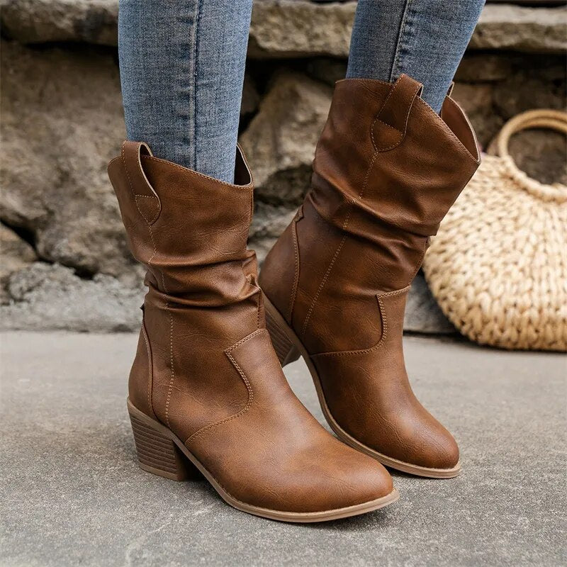 Maya | Women's Western Slouchy Block-Heel Ankle Boots