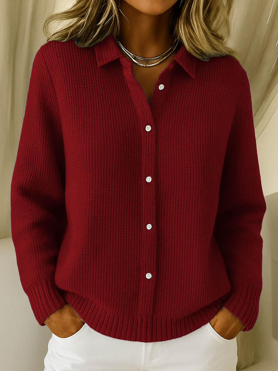 Nora | Women's Ribbed Button-Down Collar Long Sleeve Cardigan