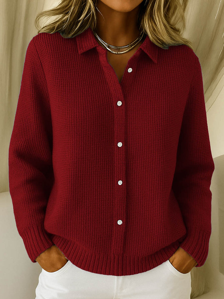 Nora | Women's Ribbed Button-Down Collar Long Sleeve Cardigan