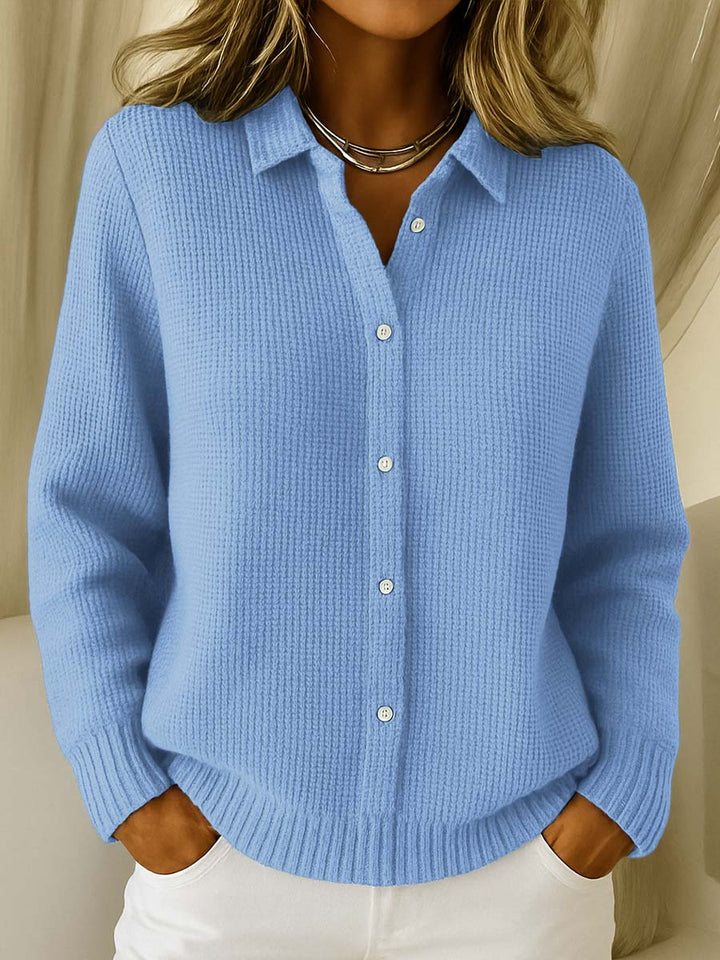 Nora | Women's Ribbed Button-Down Collar Long Sleeve Cardigan