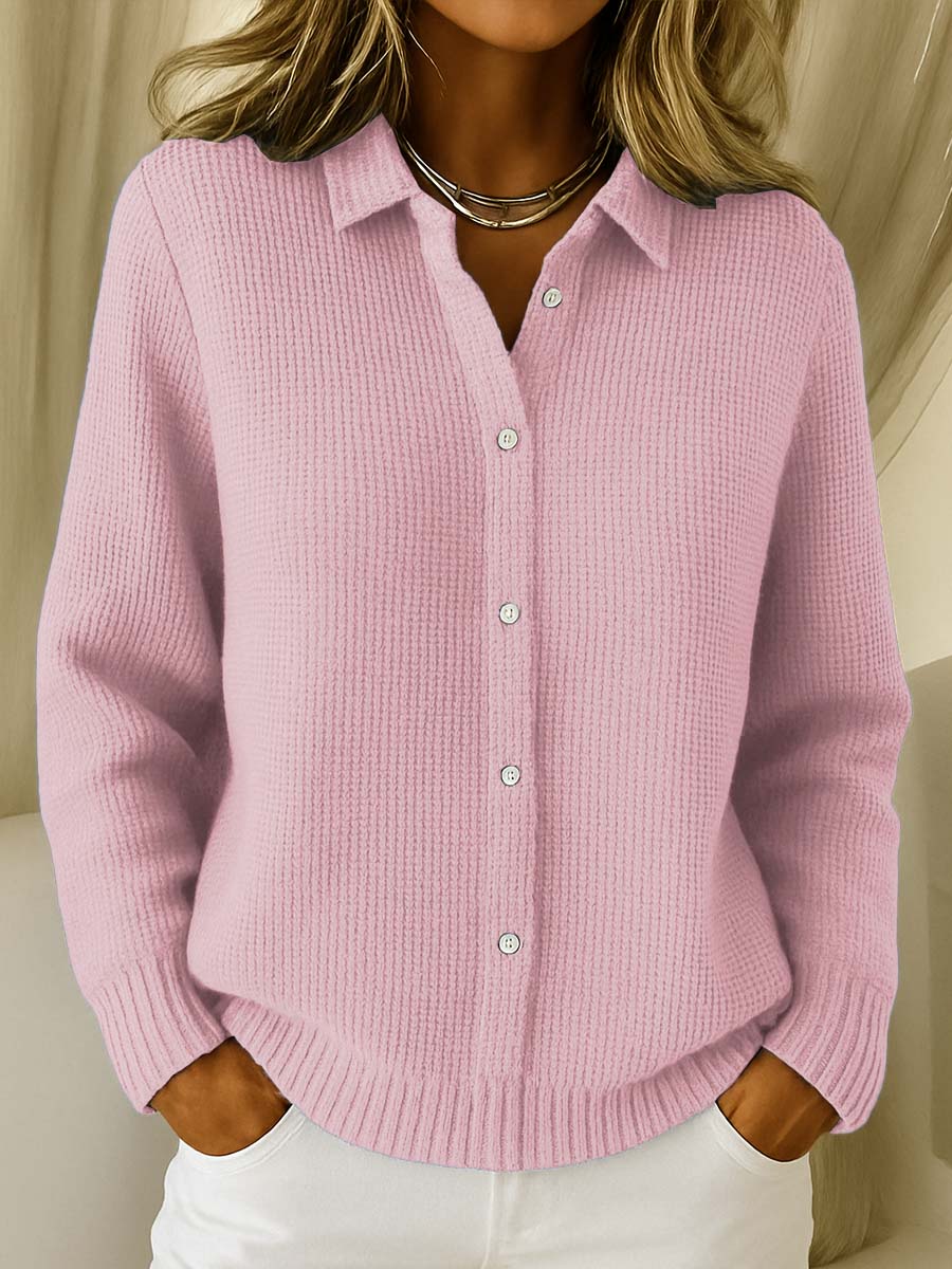 Nora | Women's Ribbed Button-Down Collar Long Sleeve Cardigan