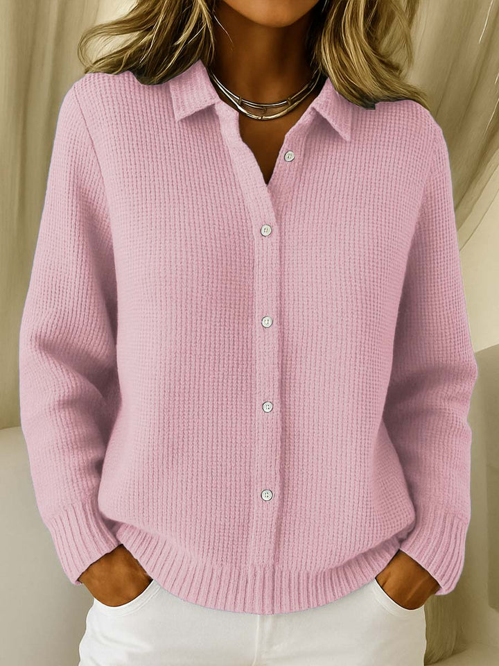 Nora | Women's Ribbed Button-Down Collar Long Sleeve Cardigan
