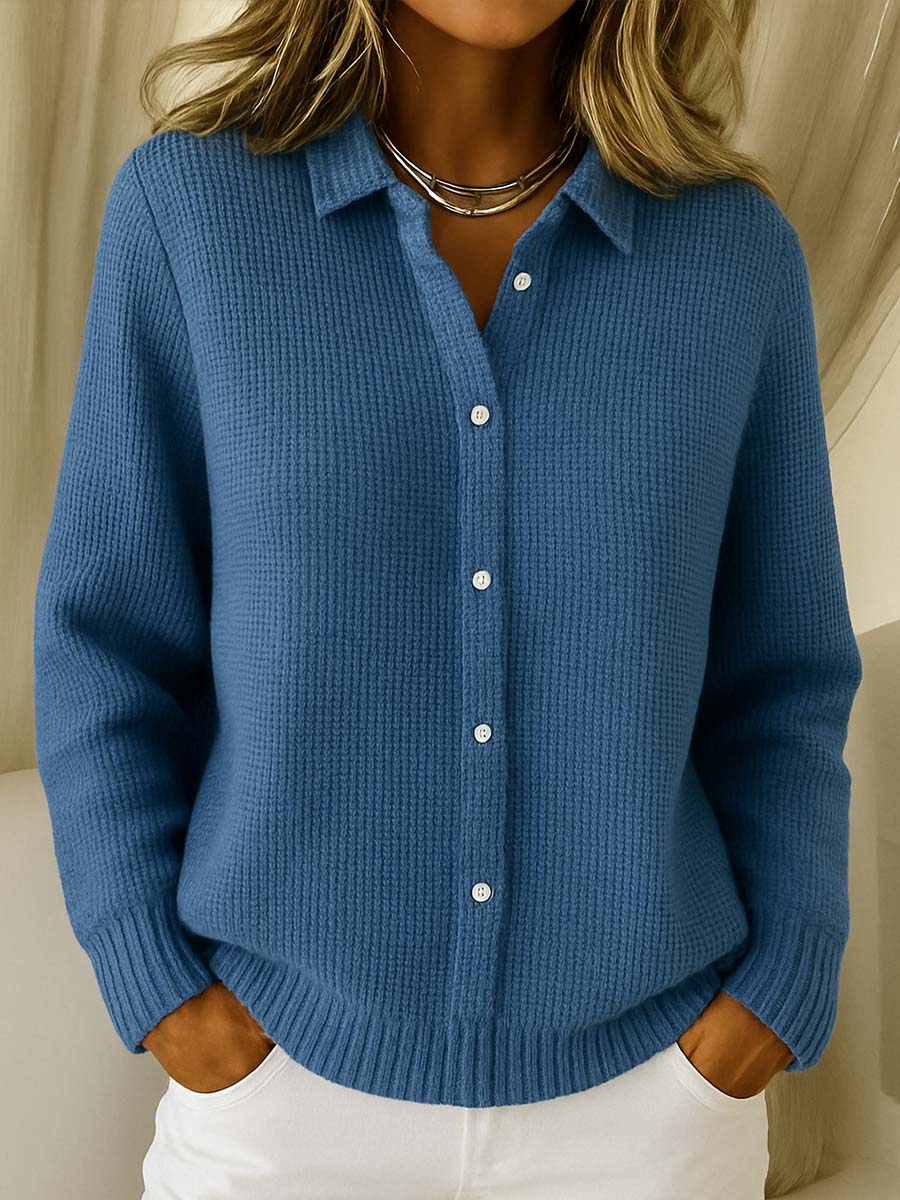 Nora | Women's Ribbed Button-Down Collar Long Sleeve Cardigan