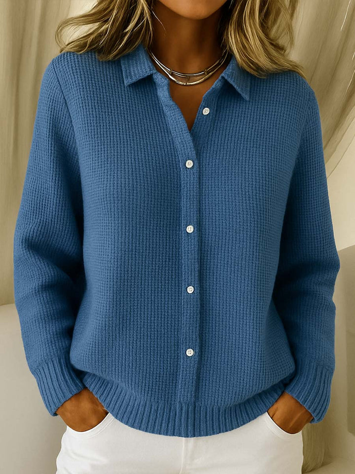 Nora | Women's Ribbed Button-Down Collar Long Sleeve Cardigan