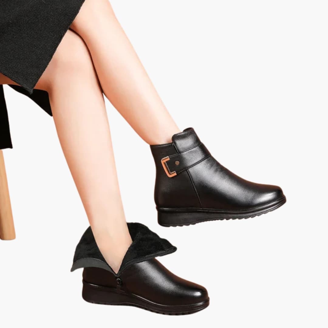 Odette | Women's Fur-Lined Buckle Side-Zip Ankle Winter Boots