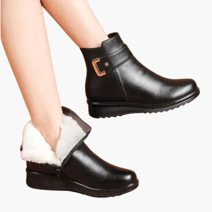 Odette | Women's Fur-Lined Buckle Side-Zip Ankle Winter Boots
