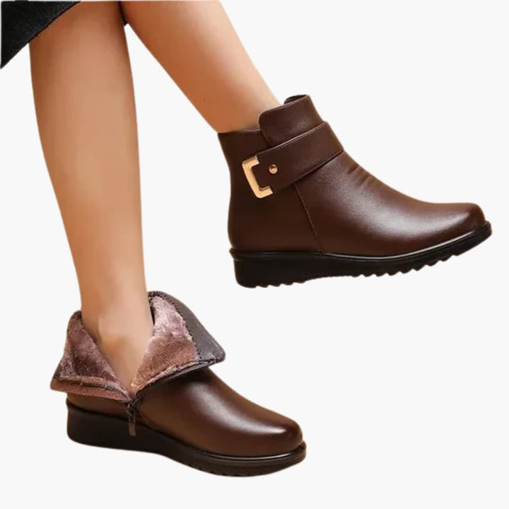 Odette | Women's Fur-Lined Buckle Side-Zip Ankle Winter Boots