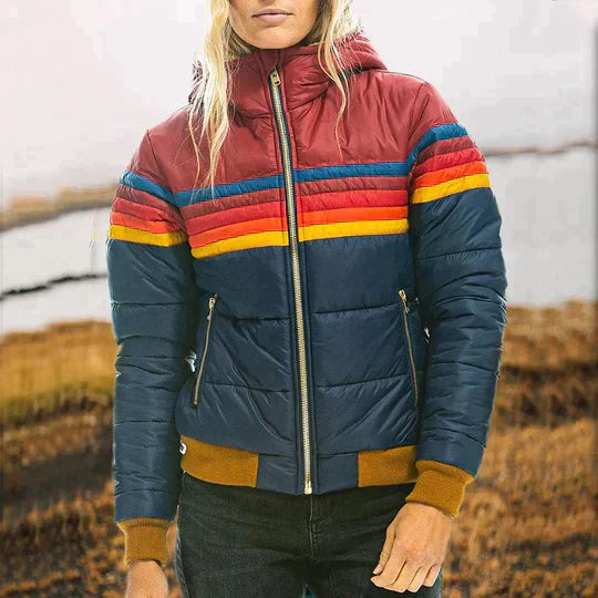 Remi | Women's Retro Color-Block Hooded Zip-Up Puffer Jacket