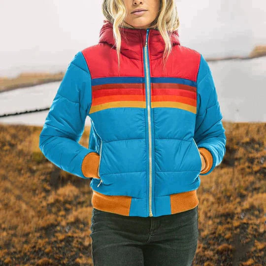 Remi | Women's Retro Color-Block Hooded Zip-Up Puffer Jacket