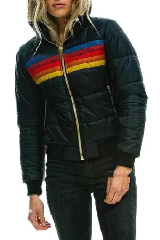 Remi | Women's Retro Color-Block Hooded Zip-Up Puffer Jacket
