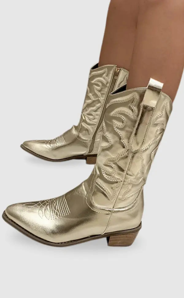 Sienna | Women's Metallic Embroidered Pointed-Toe Cowboy Boots