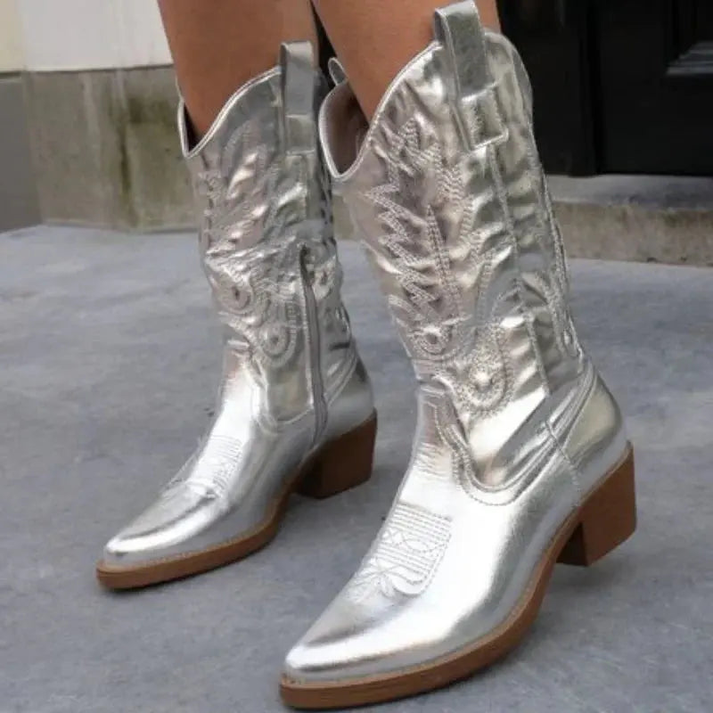 Sienna | Women's Metallic Embroidered Pointed-Toe Cowboy Boots