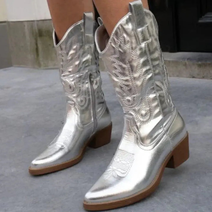 Sienna | Women's Metallic Embroidered Pointed-Toe Cowboy Boots