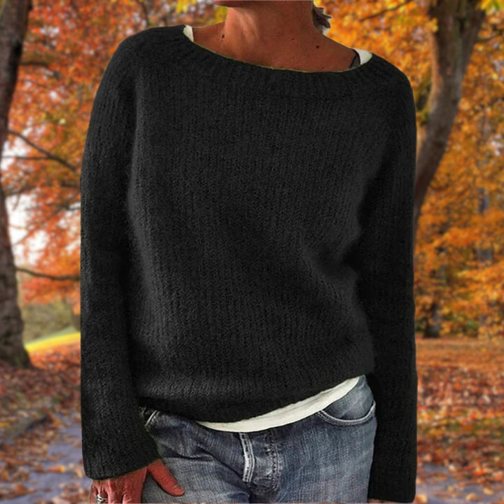 Signe | Women's Oversized Boat-Neck Long Sleeve Knit Sweater