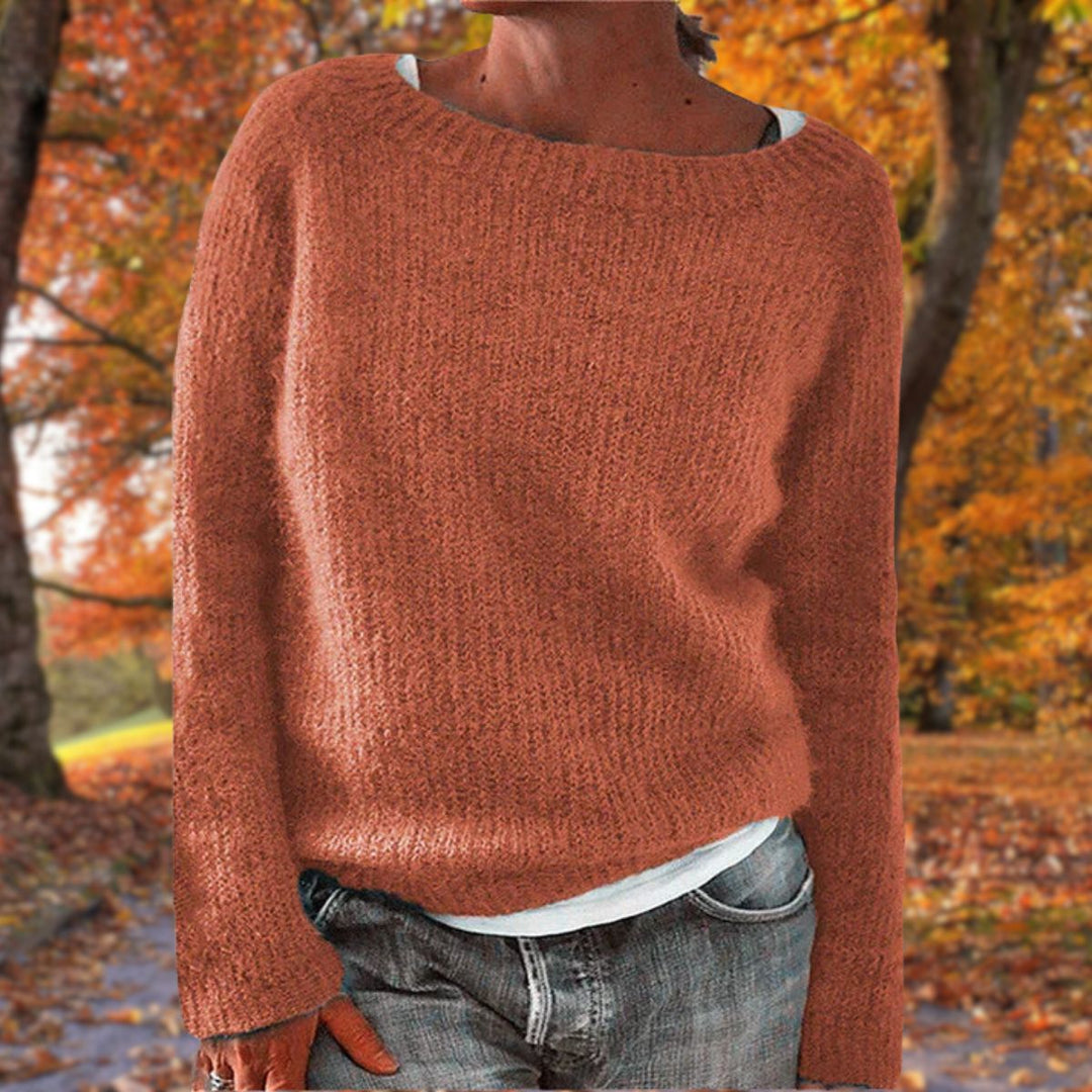 Signe | Women's Oversized Boat-Neck Long Sleeve Knit Sweater