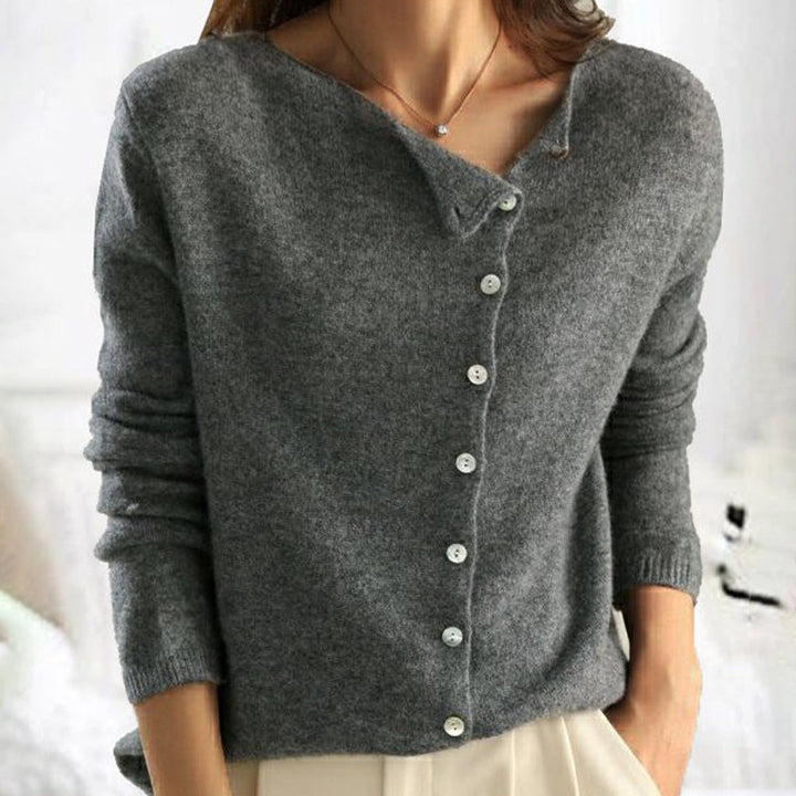 Solene | Women's Cozy Fuzzy Round-Neck Button-Front Cardigan