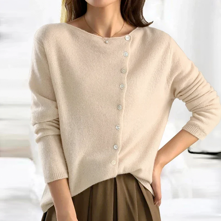Solene | Women's Cozy Fuzzy Round-Neck Button-Front Cardigan