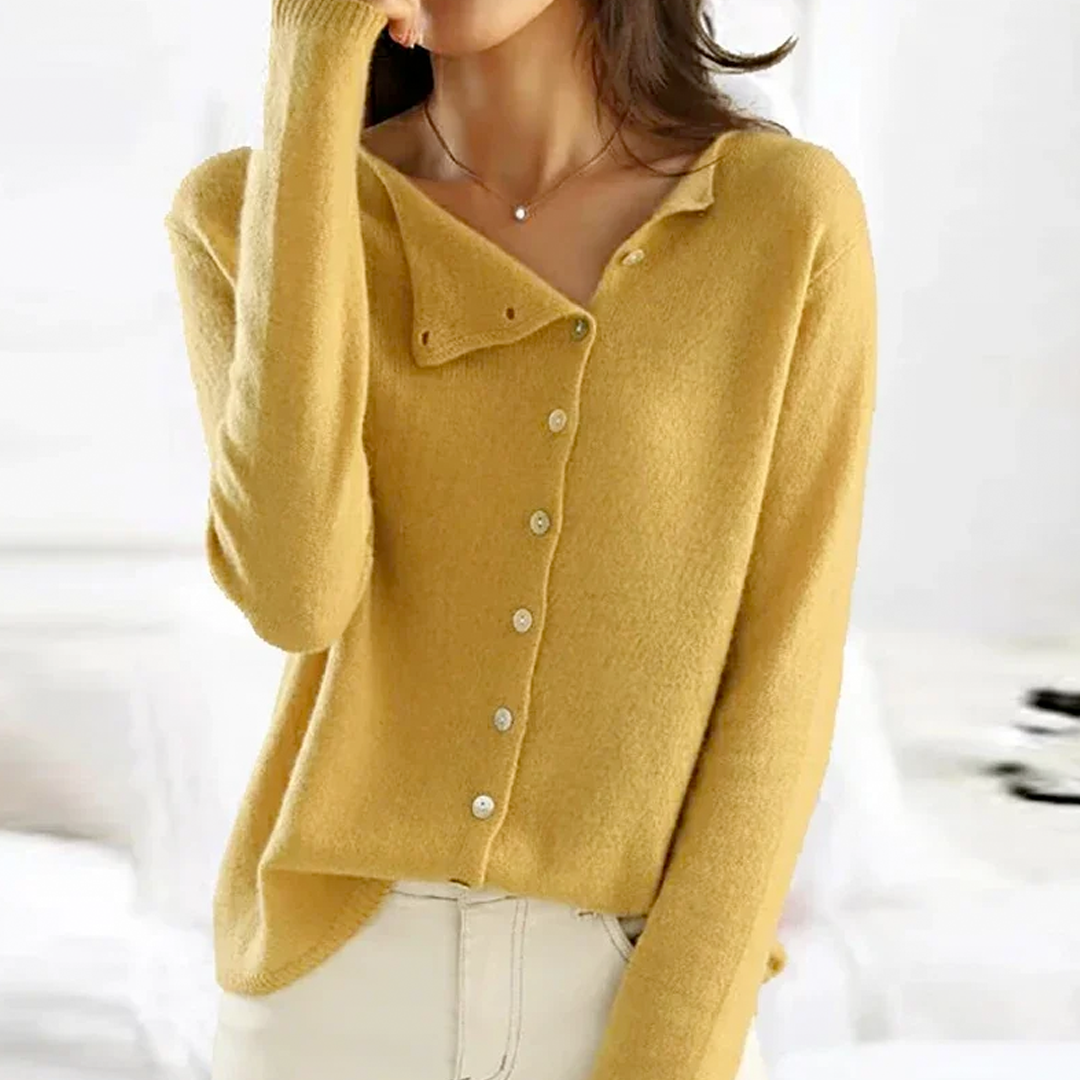 Solene | Women's Cozy Fuzzy Round-Neck Button-Front Cardigan