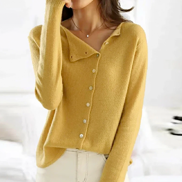 Solene | Women's Cozy Fuzzy Round-Neck Button-Front Cardigan