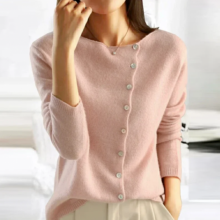 Solene | Women's Cozy Fuzzy Round-Neck Button-Front Cardigan