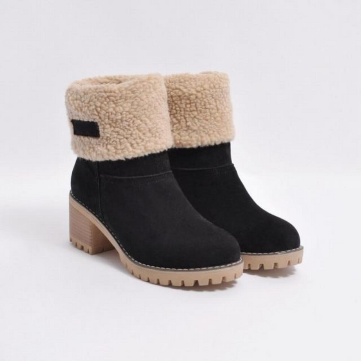 Vera | Women's Winter Fleece-Lined Rolled-Cuff Block-Heel Ankle Boots