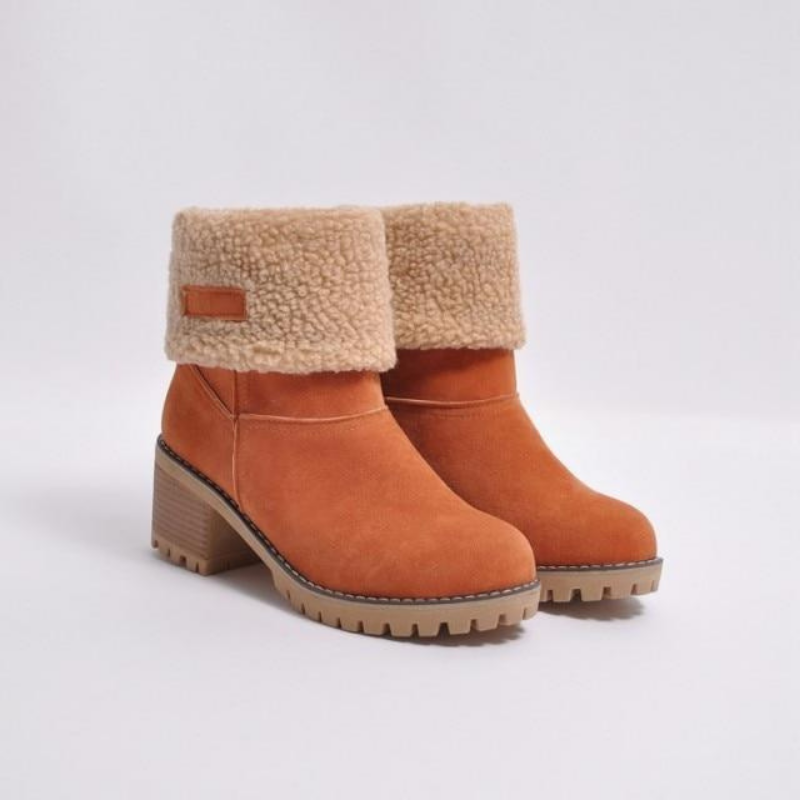 Vera | Women's Winter Fleece-Lined Rolled-Cuff Block-Heel Ankle Boots